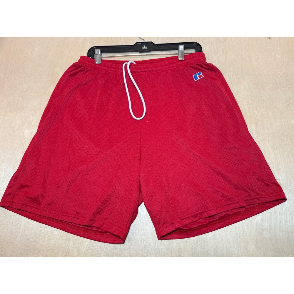 Vintage Russell Athletic Mesh Gym Shorts Mens XL Red Basketball Training Retro